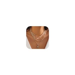 Gold Necklace Women Layered Necklace for Women Coin Charm Necklace Stackable Paperclip Chain Necklace Jewelry Gifts for Women Teen Girls
