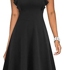 ihot Women 2024 Cocktail Party Dresses Ruffle Sleeve Fit and Flared A Line Swing Casual Work Dress with Pockets