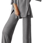 PRETTYGARDEN Women’s 2 Piece Outfits Casual Short Sleeve Pullover Tops and Wide Leg Pants Lounge Sets Tracksuits