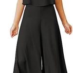 ROYLAMP Women’s Summer 2 Piece Outfits Round neck Crop Basic Top Cropped Wide Leg pants Set Jumpsuits