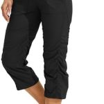 Willit Women’s Woven Capris Hiking Travel Pants Striped Workout Drawstring Pants with Pockets Lightweight Quick Dry
