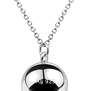 Women 925 Sterling Silver Harmony Ball Necklace Brilliant Chime Bola 20MM Pendant Choker 18″ 20″ 22″ 24″ 26″ Beads & O-Chain Teen Girls Jewelry Gifts For Pet Cats & Dogs