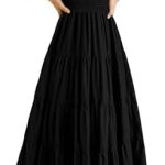 Murimia Women’s 2023 Summer Maxi Dress Square Neck Puff Sleeve Smocked Tiered Boho Beach Long Dresses