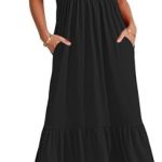 WNEEDU Womens Summer Dresses 2024 Sleeveless Maxi Dress Crewneck Casual Flowy Tiered Swing Dress with Pockets