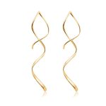 Spiral Threader Earrings, 14k Gold Earrings for Women, Handmade Drop Dangle Open Hoops Twisted Linear Curved Pull Through Earrings for Women Girls