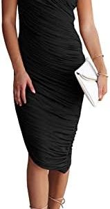 PRETTYGARDEN Women’s Ruched Bodycon Dress One Shoulder Sleeveless Party Cocktail Midi Pencil Dresses