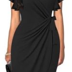 oten Womens Deep V Neck Ruffle Sleeve Sheath Casual Cocktail Party Work Faux Wrap Dress