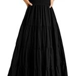 PRETTYGARDEN Women Casual Summer Beach Dress Puffy Short Sleeve Square Neck Smocked Ruffle Dresses