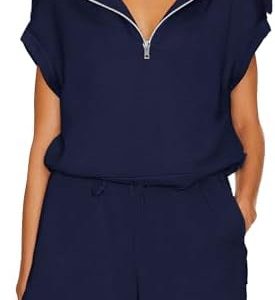 XIEERDUO 2 Piece Set Women Outfit Lounge Half Zip Sweatsuit Lapel Collar Short Cap Sleeve Summer Tops Gym Tracksuit S-XXL