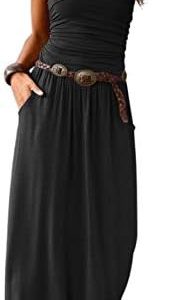 ANCAPELION Women’s Cold Shoulder Beach Summer Casual Long Maxi Dress with Pockets