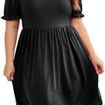 OLRIK Plus Size Summer Dress for Women Causal Party Square Neck Puff Sleeve Midi Flowy Knee Length Dresses 2024