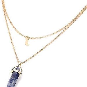 Clearance Offer,MERSDW Natural Stone Glass Hexagonal Necklace European and American Fashion Double Moon Moon Crescent Bullets Pendulum Pendant Necklace Jewelry Gift (Navy Blue)