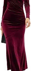 ZABERRY Women’s V Neck Wrap Long Sleeve Elegant Mermaid Velvet Cocktail Maxi Dress Evening Party