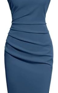 ihot Women’s 2024 Sleeveless Bodycon Ruched Split Party Cocktail Work Elegant Midi Dress