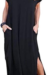 Zilcremo Women Casual Dress Tie Dye/Floral Short Sleeve Summer Loose Maxi Dresses with Pockets