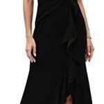 FQA Long Black Evening Gowns for Women Formal Dresses for Women Evening Party Elegant V Neck Sleeveless Split Wrap