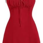 Milumia Women’s Ruched Tie Shoulder Cami Dress Spaghetti Strap Flared Short Mini Dresses