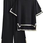 Famulily Women’s Tracksuits Sweater Sets 2 Piece Outfits Knit Lounge Set Short Sleeve Tops Matching Wide Leg Pants Clothing