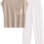 PRETTYGARDEN Womens Two Piece Outfits Sweater Sets Knit Pullover Tops And High Waisted Pants Matching Tracksuit Sweatsuit Set