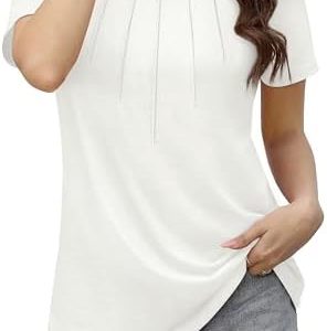 SAMPEEL T Shirts for Womens Tops Casual Trendy 2024 Summer Womens Clothing Pleated Front Tunic Loose Fit Tees