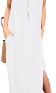 Zilcremo Women Summer Casual Dress Floral Loose Boho Dresses Cami Maxi Dresses with Pockets