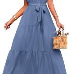 PRETTYGARDEN Women’s Summer Floral Maxi Sun Dress Sleeveless Halter Neck Flowy Ruffle Hem Long Boho Dresses with Belt