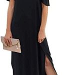 HAOMEILI Women’s Summer Casual Loose Long Dress Strapless Strap Cold Shoulder Short Sleeve Split Maxi Dresses with Pocket