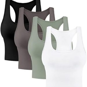 4 Pieces Women’s Crop Tops Cotton Basic Tank Tops Racerback Sleeveless Sports Workout Crop Tank Tops