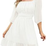 Sopliagon Women Summer Tie Back Latern Sleeve Square Neck Ruffle Dresses Elastic Waist Off Shoulder Swing Dress