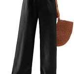 Feiersi Women’s Casual Wide Leg Pants High Waisted Long Trousers Button Down Straight Palazzo Pants with Pockets