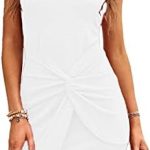 Jayscreate Women’s Summer Casual Dress Tank Tunic Front Twist Bodycon Knot Asymmetrical Hem Pencil Mini Dress for Women