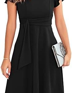 Owin Womens Elegant Short Ruffle Sleeve Cocktail Party Dress Flared Casual Swing A-line Formal Wedding Guest Dresses