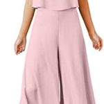 ROYLAMP Women’s Summer 2 Piece Outfits Round neck Crop Basic Top Cropped Wide Leg pants Set Jumpsuits