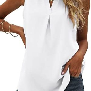isermeo Womens Tank Tops Pleated V Neck Sleeveless Summer Shirts Loose Casual Tank Tops Blouse S-XXL