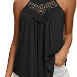 isermeo Womens Summer Flowy Tank Tops Sexy Halter Embroidery Neck Sleeveless Casual Tee Shirts Tank S-XXL