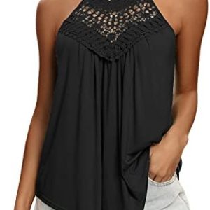 isermeo Womens Summer Flowy Tank Tops Sexy Halter Embroidery Neck Sleeveless Casual Tee Shirts Tank S-XXL