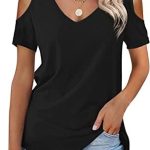 RANPHEE Womens Summer Tops Cold Shoulder Short Sleeve Shirts V Neck Loose Casual Fashion Trendy Clothes