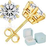 KRKCLIFE Moissanite Earrings, Sparkly Lab Created Diamond Earrings for Women, 925 Sterling Silver, D Color VVS1, 6 Prong Setting Studs Jewelry Gifts for Women Girlfriend, 14K Gold/White Gold 0.6-3CT