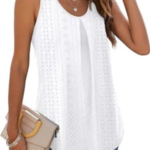WIHOLL Tank Tops for Women Loose Fit V Neck Eyelet Embroidery Sleeveless Womens Summer Tops Clothing Trendy 2024