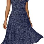 Women’s 2024 Floral Print Midi Dresses Short Sleeve Sexy V Neck Casual A Line Dress Summer Bohemian Fit and Flare Work Dress