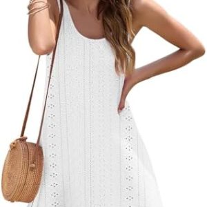 MISFAY Women’s Summer Eyelet Casual T Shirt Dresses Beach Cover up Tank Sundresses