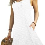 WNEEDU Women’s Summer Dress Beach Cover Up Tank Spaghetti Strap Dresses with Pockets