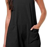 Womens Summer V Neck Sleeveless Rompers Casual Short Pants Overalls One Piece Jumpsuits with Pockets