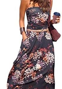 ANCAPELION Women’s Cold Shoulder Beach Summer Casual Long Maxi Dress with Pockets