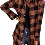 EVALESS Color Block Plaid Shirt Jacket Women V Neck Long Sleeve Button Down Blouses Tops Flannel Shirts Jackets