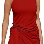isermeo Women’s Sleeveless Crew Neck Tank Dress Tie Waist Ruched Bodycon Mini Dress