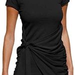 isermeo Women’s Summer Casual Short Sleeve Dress Crewneck Bodycon Ruched Tie Waist Mini Dresses S-XXL