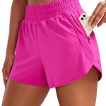 CRZ YOGA Women’s High Waisted Running Shorts Mesh Liner – 3” Dolphin Quick Dry Athletic Gym Track Workout Shorts Zip Pocket