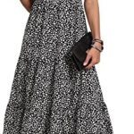 GRECERELLE Women’s Summer Casual Loose Crewneck Boho Dress Ruffle Puff Sleeve High Waist Midi Beach Dress