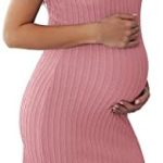 Ekouaer Women’s Maternity Dress Rib Knit Sleeveless Tank Side Slit Bodycon Dresses Pregnancy Clothes S-XXL